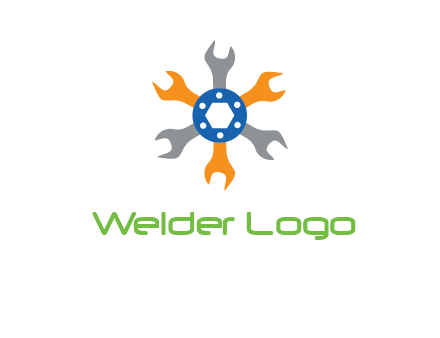 spanners crossing each other with nut in center engineering logo icon