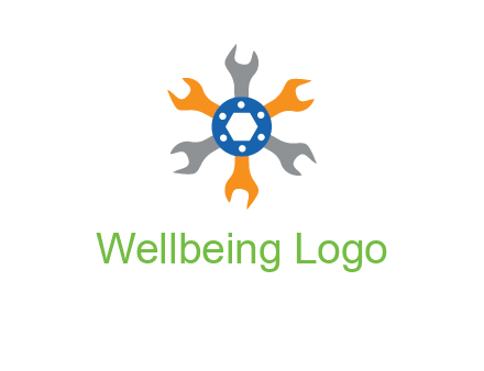 spanners crossing each other with nut in center engineering logo icon