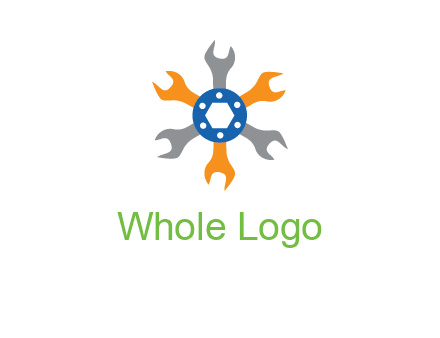 spanners crossing each other with nut in center engineering logo icon