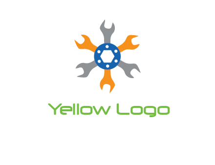 spanners crossing each other with nut in center engineering logo icon