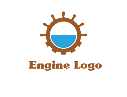 water in ship wheel and gear engineering logo icon