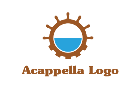 water in ship wheel and gear engineering logo icon
