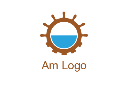 water in ship wheel and gear engineering logo icon