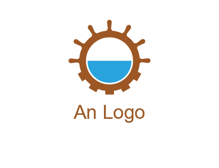 water in ship wheel and gear engineering logo icon