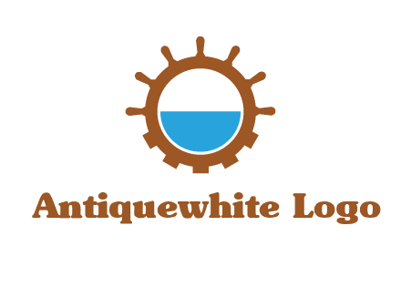 water in ship wheel and gear engineering logo icon