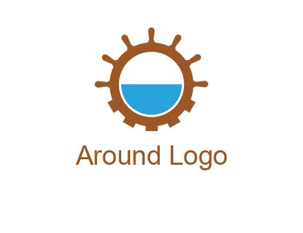 water in ship wheel and gear engineering logo icon