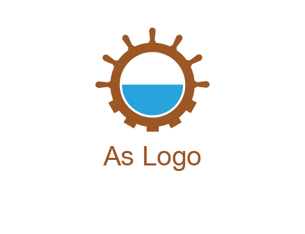 water in ship wheel and gear engineering logo icon