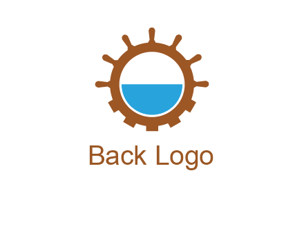 water in ship wheel and gear engineering logo icon