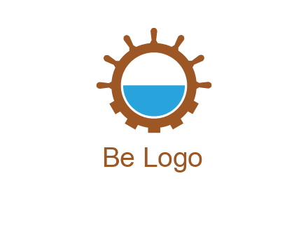 water in ship wheel and gear engineering logo icon