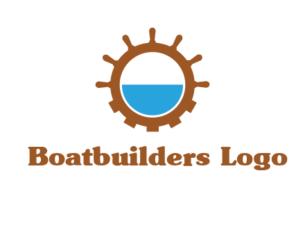 water in ship wheel and gear engineering logo icon