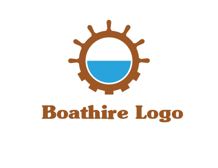 water in ship wheel and gear engineering logo icon