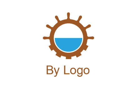 water in ship wheel and gear engineering logo icon
