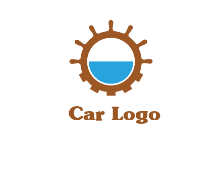 water in ship wheel and gear engineering logo icon