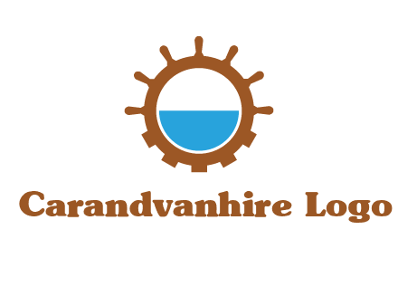 water in ship wheel and gear engineering logo icon