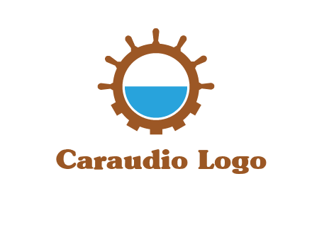 water in ship wheel and gear engineering logo icon