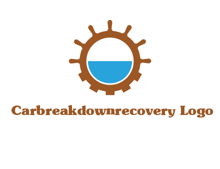 water in ship wheel and gear engineering logo icon