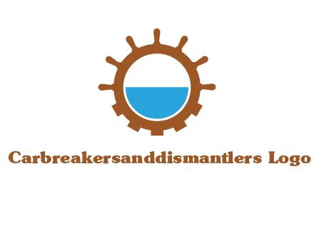water in ship wheel and gear engineering logo icon