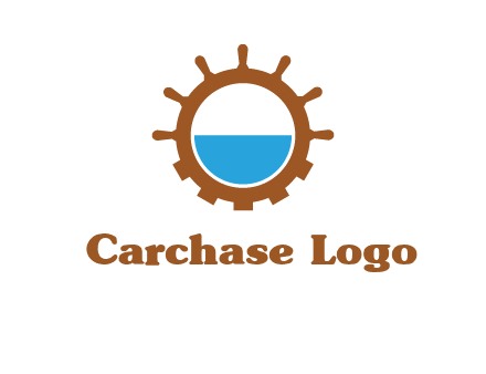 water in ship wheel and gear engineering logo icon