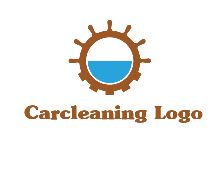 water in ship wheel and gear engineering logo icon