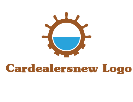water in ship wheel and gear engineering logo icon