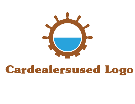 water in ship wheel and gear engineering logo icon