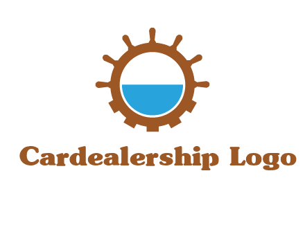 water in ship wheel and gear engineering logo icon