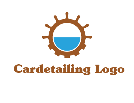 water in ship wheel and gear engineering logo icon