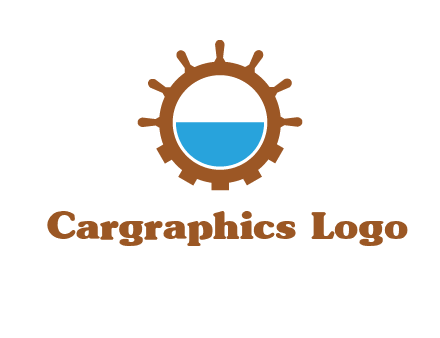 water in ship wheel and gear engineering logo icon