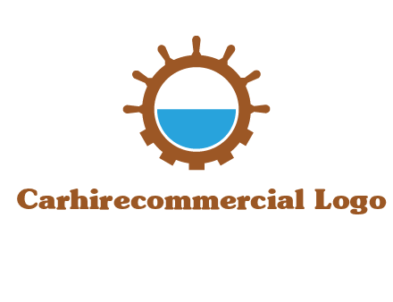 water in ship wheel and gear engineering logo icon