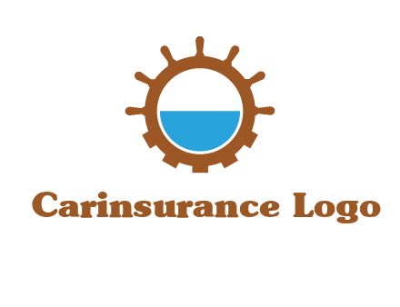 water in ship wheel and gear engineering logo icon