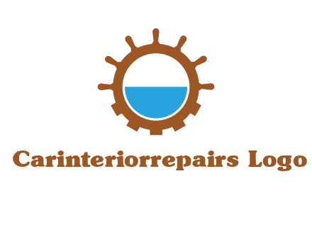 water in ship wheel and gear engineering logo icon