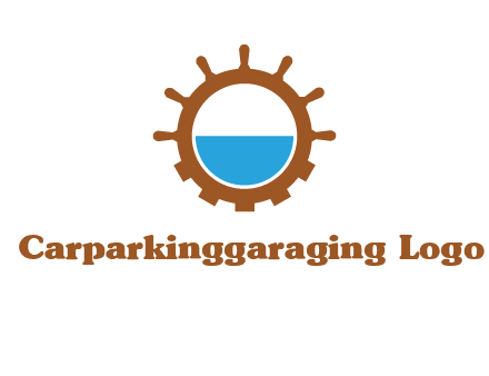 water in ship wheel and gear engineering logo icon