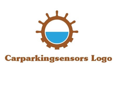 water in ship wheel and gear engineering logo icon