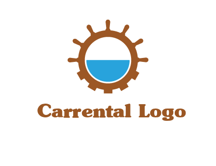 water in ship wheel and gear engineering logo icon