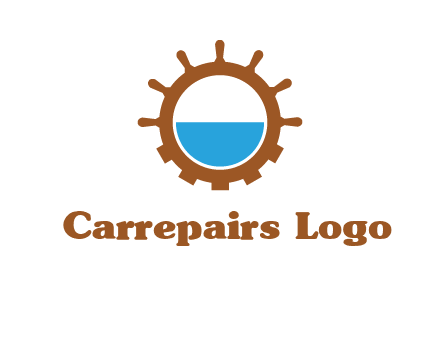 water in ship wheel and gear engineering logo icon