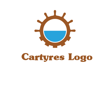 water in ship wheel and gear engineering logo icon