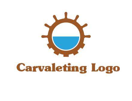 water in ship wheel and gear engineering logo icon