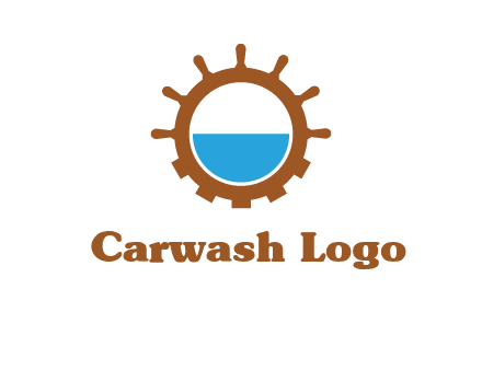 water in ship wheel and gear engineering logo icon