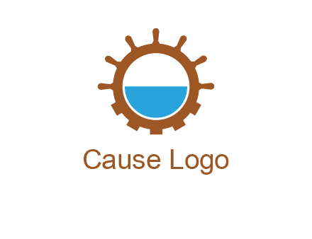 water in ship wheel and gear engineering logo icon