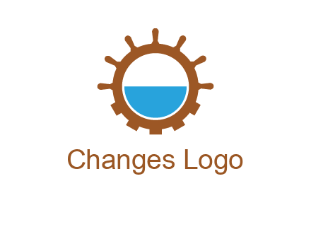 water in ship wheel and gear engineering logo icon