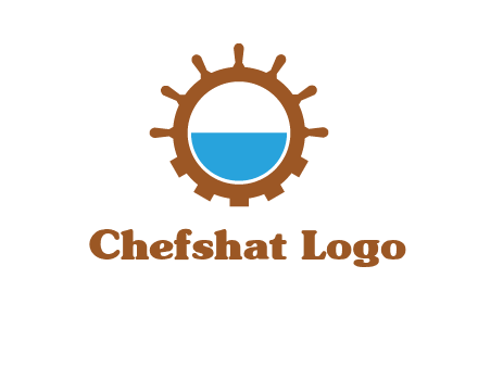 water in ship wheel and gear engineering logo icon