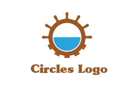 water in ship wheel and gear engineering logo icon