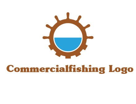 water in ship wheel and gear engineering logo icon