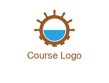 water in ship wheel and gear engineering logo icon