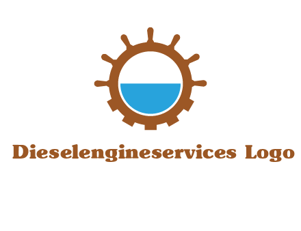 water in ship wheel and gear engineering logo icon