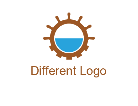 water in ship wheel and gear engineering logo icon