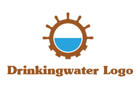 water in ship wheel and gear engineering logo icon