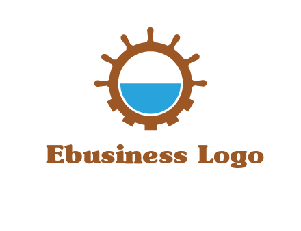 water in ship wheel and gear engineering logo icon