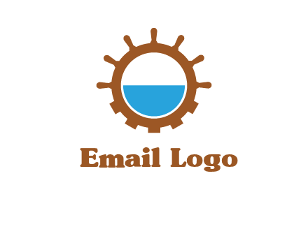 water in ship wheel and gear engineering logo icon