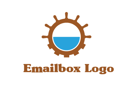 water in ship wheel and gear engineering logo icon